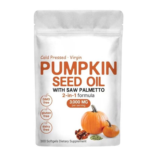 [BRSREFAHO4BGOGTU] Pumpkin Seed Oil Capsules, Pumpkin Seed Oil 2 in 1 with Saw Palmetto, 3000mg Pure & Natural Supplement, Hair Growth, Skin Care - Non-GMO, Gluten - Free 300 Softgels