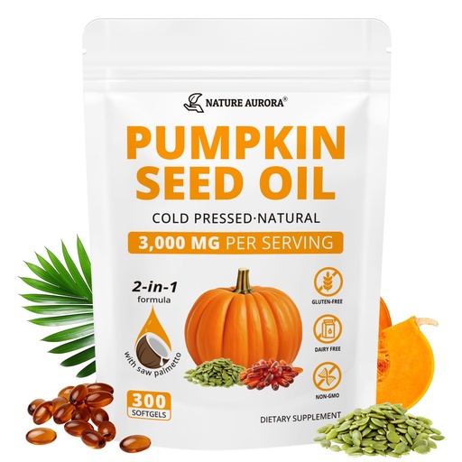 [BRSREAD5BN6A43LJ] Pumpkin Seed Oil with Saw Palmetto Capsules | 3,000mg Per Serving, 300 Softgels | Cold Pressed, Pure Virgin Oil, Essential Fatty Acids & Phytosterols | For Hair, Urinary, Bladder & Prostate Health