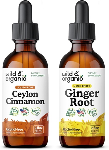 [BRSRABD5C55GYGY7] Wild & Organic Ceylon Cinnamon Tincture 2 fl oz & Ginger Root Tincture 2 fl oz
