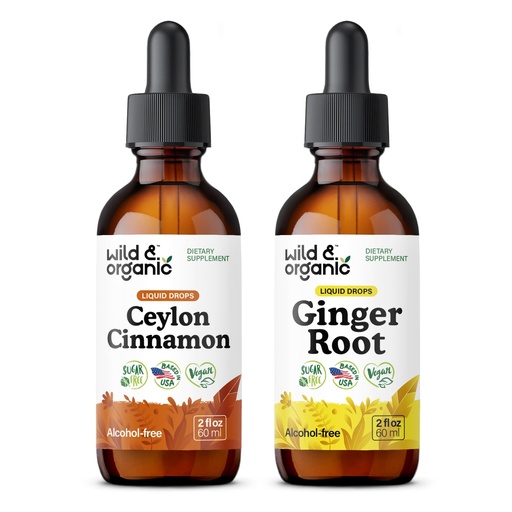 [BRSRABD5C55GYGY7] Wild & Organic Ceylon Cinnamon Tincture 2 fl oz & Ginger Root Tincture 2 fl oz