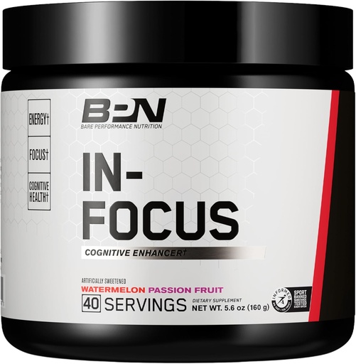 [BRSW2BITOUDQED3X] BARE PERFORMANCE NUTRITION, BPN in-Focus Brain Support Supplement, Improve Focus & Energy, Alpha GPC, Watermelon Passionfruit, 40 Servings