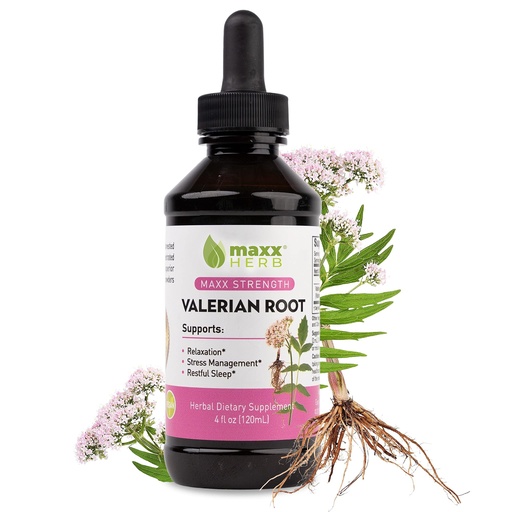 [BRSWGCQOAB7G2YLV] Maxx Herb Valerian Root Extract - Max Strength, Liquid Valerian Root Absorbs Better Than Capsules, for Relaxation and Restful Sleep, Alcohol-Free - 4 Oz Bottle (60 Servings)