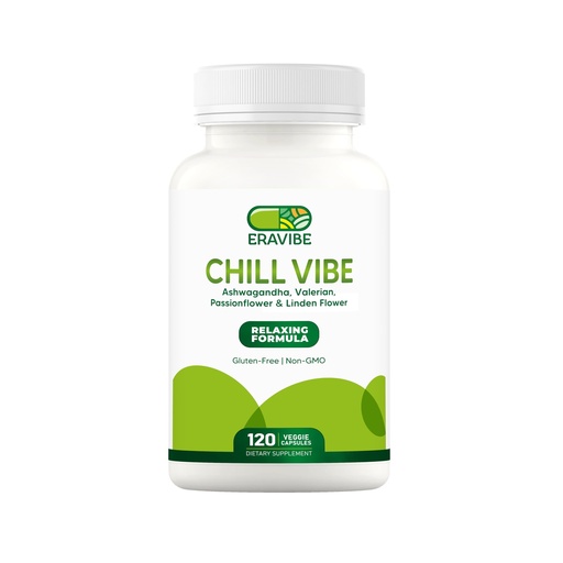 [BRSREAQZC4JQMGTO] Chill Vibe Herbal Blend with Ashwagandha, Valerian, Passionflower, Linden Flower & Vitamin B6, Supports Calm & Relaxation, 120 Veggie Capsules, Non-GMO, Gluten-Free