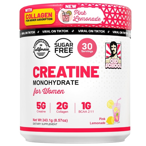 [BRSREZA6AEOQ23LB] Old School Labs Creatine for Women–Post-Workout Supplement with 5000mg Creatine Monohydrate Powder, 2000mg Collagen & BCAA 2:1:1 for Strength Support & Recovery– Pink Lemonade - 8.57 Ounce (Pack of 1)