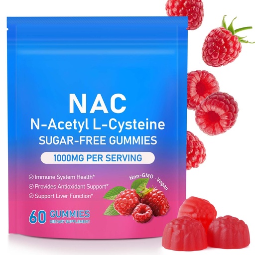 [BRSREFABOBYREA3A] NAC Gummies, Sugar-Free NAC Supplement, N-Acetyl Cysteine Lung & Liver Health, Antioxidants & Immune System, 60 Count