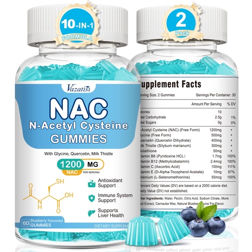 [BRSRABQBO55RMHIU] NAC Gummies, NAC Supplement with Milk Thistle, Selenium, B6, B12 - Antioxidant, Immune Support - N Acetyl Cysteine 600 mg per Gummy - 2 Month Supply, 120 Cts