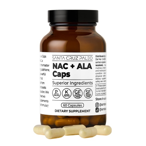 [BRSREYYKPMBAG235] Santa Cruz Paleo, NAC + ALA Caps, NAC Supplement and Antioxidant Complex with Alpha Lipoic Acid and N-Acetyl Cysteine, Cellular Support and Nutrient Balance, Gluten Free, Keto, Paleo, 60 Capsules