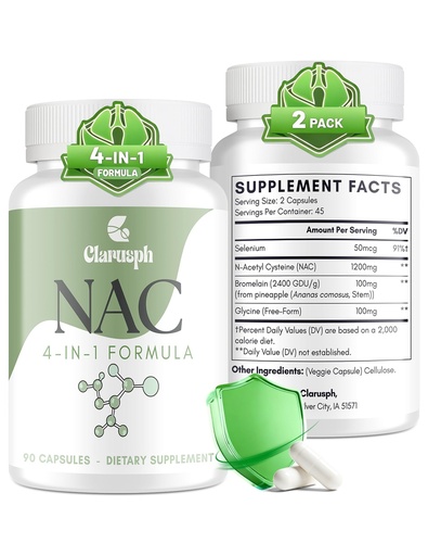 [BRSREFL2OUPROC37] NAC Supplement for Respiratory & Immunity* & Lung* | NAC for Antioxidant | 4-in-1 N-Acetylcysteine 1200mg with Glycine to Boost* Glutathione Levels | Vegan, Gluten Free, 3 Months Supply