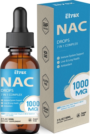 [BRSREYAQO4HBMFL3] Liquid NAC Drops 1000MG, NAC Supplement N-Acetyl Cysteine with Alpha Lipoic Acid for Adults & Kids, Immune System & Antioxidant Support, Liver & Lung Health, Natural Lemon Flavor, Sugar Free, 2FL OZ