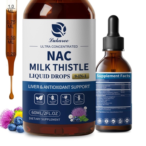 [BRSRECAOBUIB4CTO] Lukaree NAC Supplement 600mg w/Milk Thistle -Liposomal NAC N-Acetyl-L-Cysteine Liquid Drops w/Selenium for Liver Detox Support, Antioxidants, Brain Wellness & Immune Support* -Ultra-Concentrated -2oz