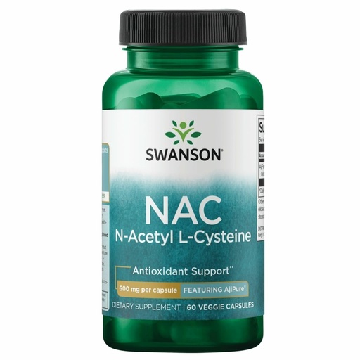 [BRSWIZA6BQCWAD3O] Swanson Amino Acid Ajipure N-Acetyl-L-Cysteine Pharmacecal Grade 600 Milligrams 60 Veg Capsules