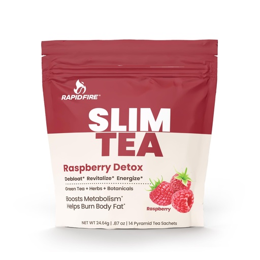 [BRSREGAQB4CGMALJ] Rapid Fire Slim Tea Bags, Blend of Natural Herbs and Botanicals, Promotes Energy and Digestion, Supports Metabolism, 14 Servings, Raspberry Flavor