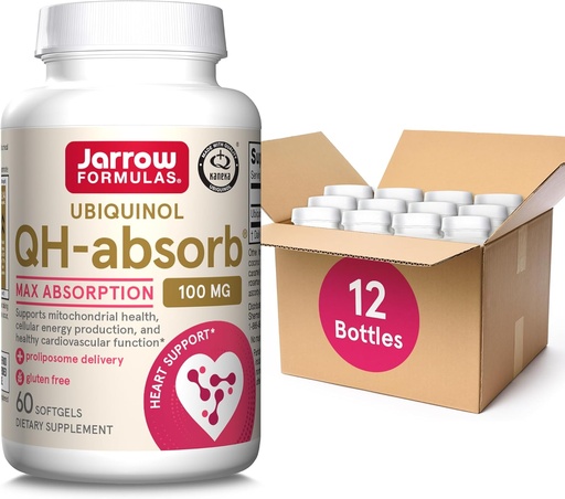 [BRSROHQQAQBRACQY] Jarrow公式 QH-Absorb 100 mg 最大吸收-CoQ10 Ubiquinol-最多60 services (Softgels) - 支持Mitochondrial Health, Cellular Energy 生产与健康心血管功能,包装12