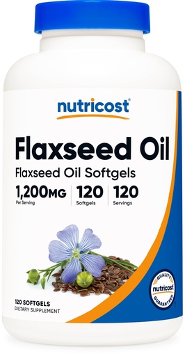 [BRSRACAPOEBRYDTH] Nutricost Flaxseed Oil 1200mg, 120 softgels - GMO-Free, Gluten-Free