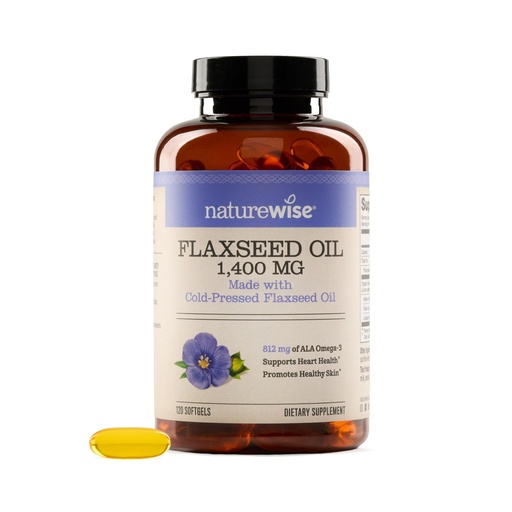 [BRSRABI3CAMBADQU] NatureWise Flaxseed Oil 1400 mg, Fish Free, High Potency Omega 3 with 812 mg ALA, Dietary Supplement for Heart Health Support - Organic, Cold Pressed, Non-GMO - 120 Softgels[120-Day Supply]