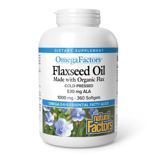 [BRSWIYTRAYNAMHLY] Omega Factors by Natural Factors, Flaxseed Oil, Supports Overall Health with Omega-3, 6 and 9 Fatty Acids, 360 softgels (360 servings)