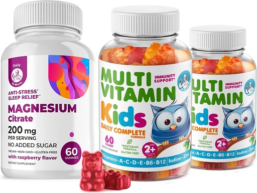 [BRSRMCTYBYIAO2QZ] Kids Multivitamin Gummies 14 Essential Vitamins and Magnesium Gummies Sugar-Free - Daily Supplement Vitamin A,C,D,E Vegetarian B6&B12,Zinc,Biotin with Sugar-Free Magnesium Calm Chews for Kids&Adults