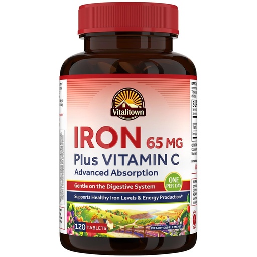 [BRSREEIFB55WADLL] Vitalitown Iron Supplement for Women Men, High Potency 65mg Iron with Vitamin C 250mg, Less Constipating, Better for Blood Building & Energy Improvement, No Gluten, Non-GMO,120 Vegan Iron Pills