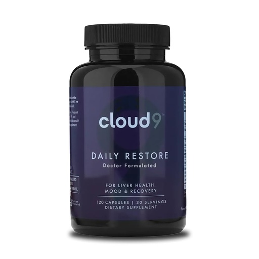 [BRSRABIHBMIGAAA4] Cloud9 Daily Restore – Liver Detox & Recovery Supplement with Milk Thistle, NAC & B-Vitamins – Energy, Focus & Nutrient Support After Drinking – 120 Capsules – Made in USA