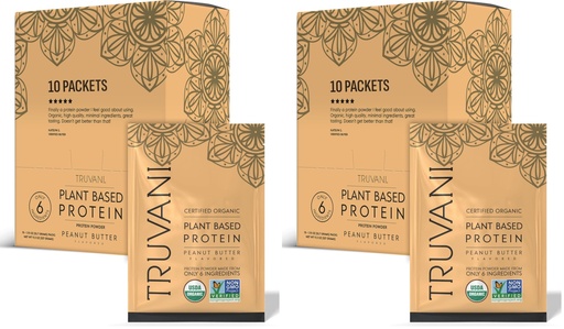 [BRSRGGT3C4DWY2DO] Truvani Vegan Pea Protein Powder | Peanut Butter | 20g Organic Plant Based Protein | Single Serving Travel Packets | 10 Servings | Keto | Gluten & Dairy Free | Low Carb | No Added Sugar (Pack of 2)