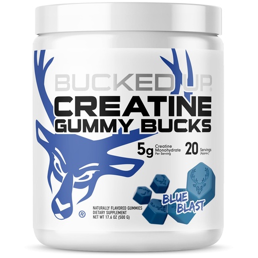 [BRSRGGIKAF6B4CLX] Bucked Up Creatine Gummy Bucks Blue Blast | 5g Creatine Monohydrate per Serving | Non GMO Gluten Free Vegan Creatine Gummies | Chewable Creatine Supplement (20 Servings)