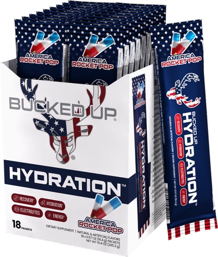 [BRSREEDYOEJQMEL7] Bucked Up Hydration - Rocket Pop | Electrolyte and Hydration Powder Drink Mix | 18 Packs (18 Servings)