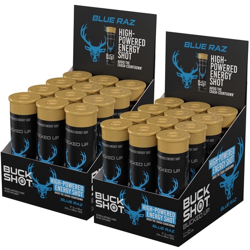 [BRSRGBT6BYPWM33P] Bucked Up Buck Shot Energy Drink Shots | 200mg Natural Caffeine with Nootropic Blend | Non GMO Gluten Free Third Party Tested | Energy Focus Supplement | 24 Pack, 2x Cases of 12 | (Blue Raz)
