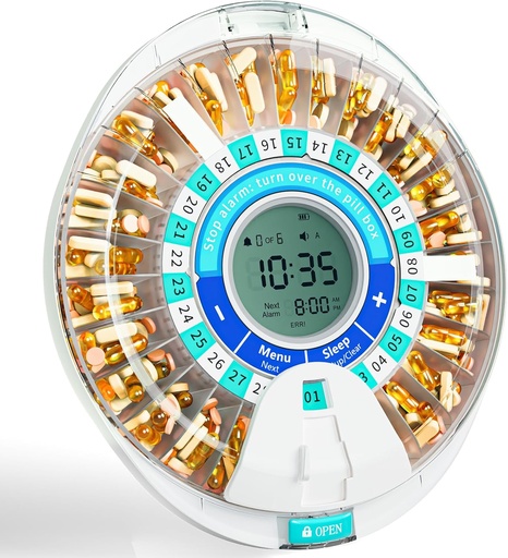 [BRSRMHT3AEBWM3LL] Windtrace Automatische pildispenser voor ouderen, elektronische maandelijkse pil Organisator met alarm & licht, 28 dagen Smart Lock Medicatie Dispenser, Getimede pildispenser Machine voor