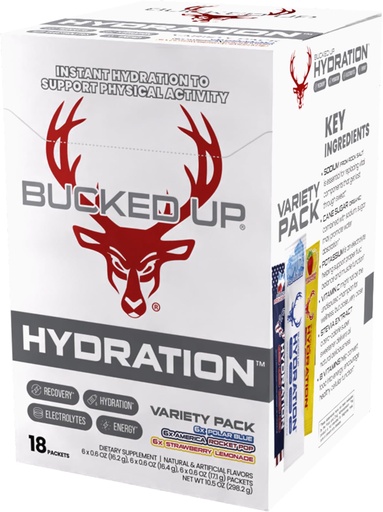 [BRSREEDYO4DWG3Y7] Bucked Up Hydration - Variety Pack | Electrolyte and Hydration Powder Drink Mix | 18 Packs (18 Servings)