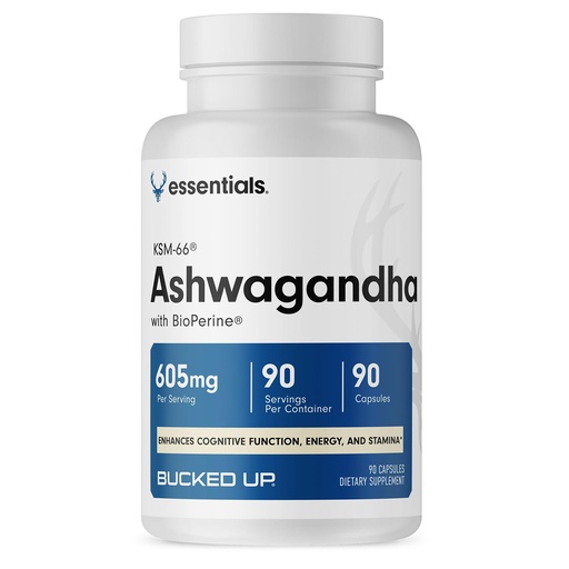 [BRSREFL4CAFBA3LB] Bucked Up Ashwagandha (KSM-66®) + Bioperin Capsules, Essentials (90 Serving)