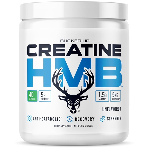 [BRSRGCT3CJ6BM3DX] Bucked Up Creatine HMB Unflavored | 5g Creatine Monohydrate with 1.5g myHMB and 5mg BioPerine | Dietary Supplement Powder for Men and Women (40 Servings)