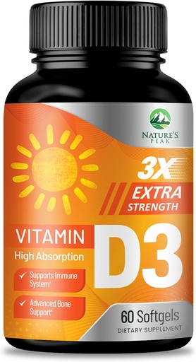 [BRSRMZYPCJ4BQ33D] Vitamin D3 5000 IU Softgels (125 mcg) - Extra Strength Vitamins D-3 Dietary Supplement for Bone, Teeth, Muscle Health & Immune Support, Rapid Absorbtion Mini D Softgel, Non-GMO, Gluten Free - 60 Count
