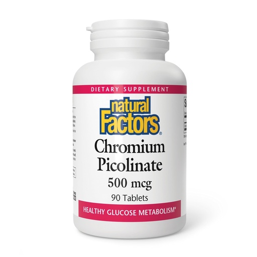 [BRSWIGQIOQPQKALK] Natural Factors Chromium Picolinate 500 mcg - Supports Healthy Metabolism & Chromium Levels - Aids Macronutrient Breakdown - 90 Tablets (90 Servings)
