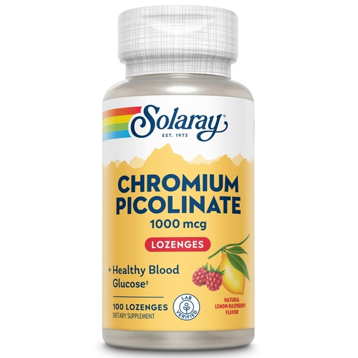 [BRSWIYA7AJ4QICTC] SOLARAY Chromium Picolinate 1000mcg Lozenges - Chromium Picolinate Supplement for Men & Women - Supports Healthy Blood Glucose and Overall Wellness - Natural Lemon-Raspberry Flavor, 100 Servings