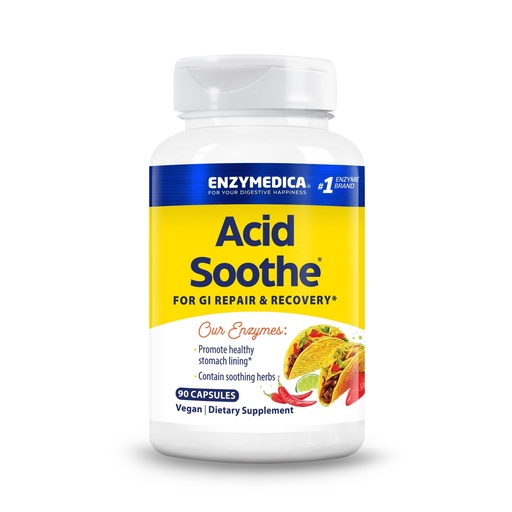 [BRSWIYT3OV4RQYD2] Enzymedica, Acid Soothe, Support for Occasional Heartburn, 3-in-1 Formula with Enzymes & Soothing Herbs, 90 Count