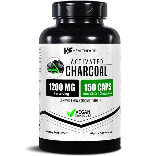 [BRSRMZL4BAFGCET4] Healthfare Activated Charcoal Pills 1200mg | 150 Vegan Capsules | Organic Coconut-Sourced | Detox & Digestive Balance | Non-GMO, Gluten-Free | Made in USA