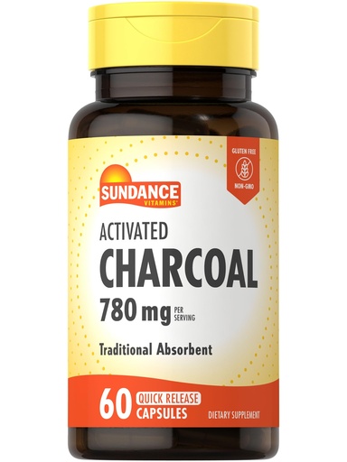 [BRSRAGAHOB6AGHYU] Sundance Activated Charcoal 780mg | 60 Quick Release Capsules | Traditional Absorbent Supplement | Non-GMO and Gluten Free Supplement
