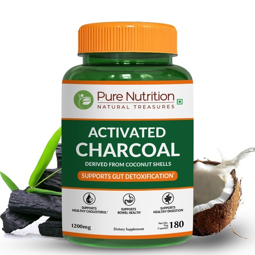 [BRSREED5O4AQOYAY] Pure Nutrition Activated Charcoal 600mg - Coconut Shell Derived | 180 Veg Caps | Activated Charcoal Helps Support Digestion and General Wellness*| Non-GMO.