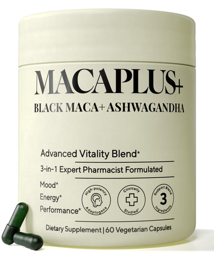 [BRSRACAZBMPGEAAZ] Organic Peruvian Black Maca Root Capsules - 1,500mg 40X Strength with Ashwagandha & Fenugreek - 3-in-1 Adaptogen Complex for Women & Men - Non-GMO Vegan (60 Ct)