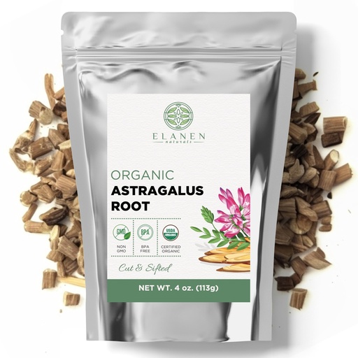 [BRSROFITBV7A4DL7] Elanen Naturals Organic Astragalus Root 4 oz. (113g), USDA Certified Organic Astragalus Membranaceus Dried Root Tea, Huang Qi, Cut & Sifted