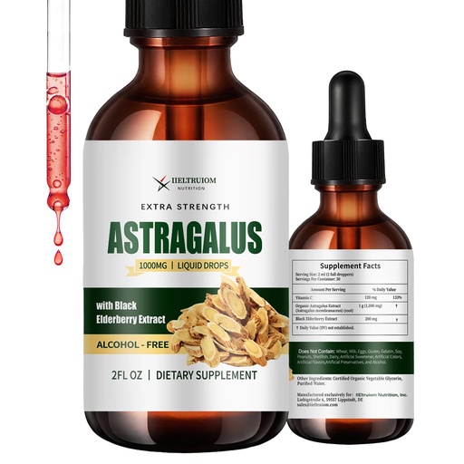 [BRSRGGQQOQHQIHLX] Organic Astragalus Root Liquid Extract with Black Elderberry & Vitamin C – 1000mg Astragalus Supplement, Alcohol-Free Astragalus Supplement, Immune Support Herbal Drops (30 Servings)