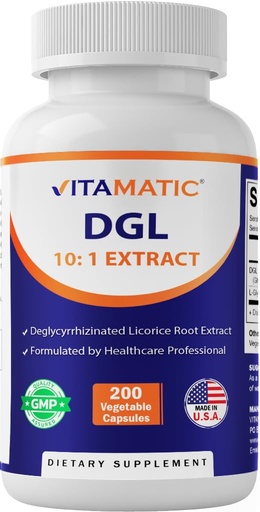 [BRSRAZAOCMFG2DQU] Vitamatic DGL Licorice 10:1 Extract 380mg with L-Glycine 50mg per Capsule – Plant-Based Capsules – Concentrated Herbal Supplement – Vegetarian, Non-GMO – 200 Counts