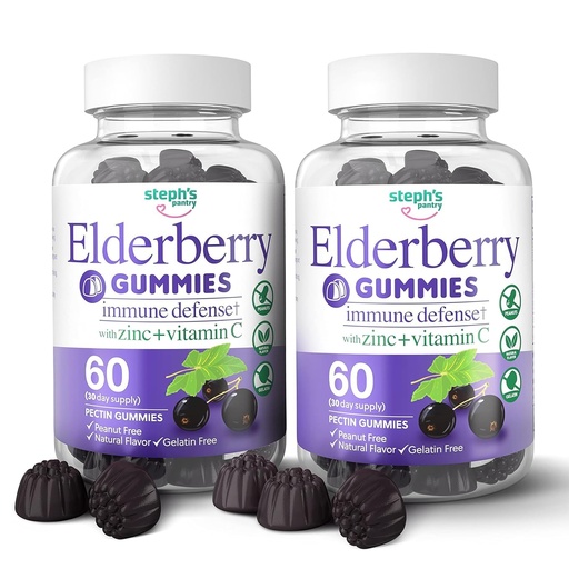 [BRSW2AAROACB4G3B] Elderberry Gummies with Vitamin C and Zinc - Immune Booster Elderberry Gummies For Adults and Kids - Vegan Natural Ingredients Defense Multivitamins with Antioxidant Support (120 Gummies)