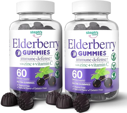 [BRSW2AAROACB4G3B] Gummies Elderberry com vitamina C e zinco - Imune Booster Gummies Elderberry para adultos e crianças - Vegan Natural Ingredientes Defesa Multivitamins com Apoio Antioxidante (120 Gummies)