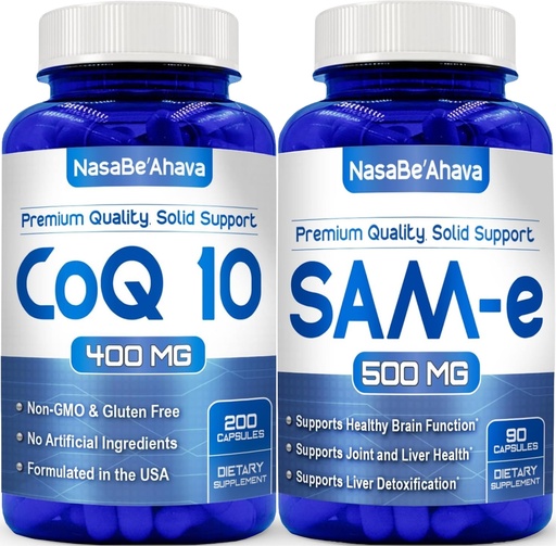 [BRSRGYYQB4FAMCT3] SAM-E 500mg & CoQ10 400mg Bundle | Mood Energy & Brain Support Bundle with Same S-Adenosyl-L-Methionine and Coenzyme Q10 Supplements (Over 3 Months Supply)