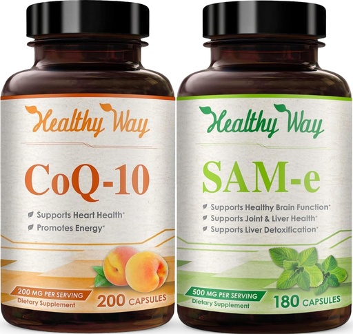 [BRSRGYY5OR5BUA32] 500mg SAM-e & Coenzyme Q10 200mg CoQ10 Supplement Bundle - Brain Mood Focus and Energy Support Bundle with CoQ10 and S-Adenosyl-L-Methionine Capsules (Over 6 Month Supply)