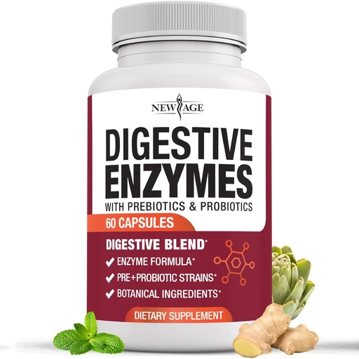 [BRSRABILDICAGDIY] NEW AGE Digestive Enzymes for Gut Health - Probiotic Multi Enzymes with Prebiotics and Probiotics with Lipase for Women and Men for Digestive Health, Daily Enzymes for Digestion - 60 Count
