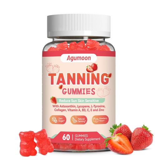 [BRSREEAOOVYB6HQ2] Tanning Gummies for Women and Men, Self Tan Supplement with Beta Carotene, Lycopene, Astaxanthin, Collagen & Vitamins, for Skin Health & Pigmentation, Vegan - 60 Gummies