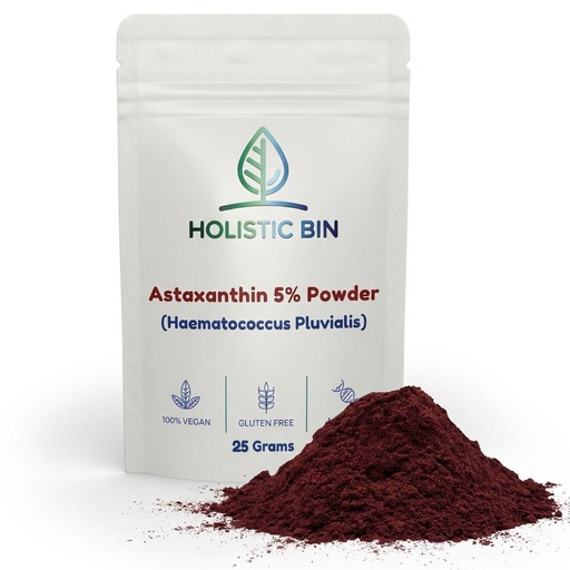[BRSRGA34AR6WY3LO] Holistic Bin Pacific Astaxanthin Powder | 5% Haematococcus Pluvialis | Lipid-Soluble Carotenoid for Skin, Eyes & Wellness | Pure, Non-GMO, Vegan | Microalgae Powder For Smoothies, Juices & Soups | 25g