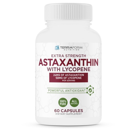 [BRSREAAHBAJQY3LL] TerraForm Nutrition Astaxanthin Supplement 24mg with Lycopene 50mg – High Dose Dual Spectrum Antioxidant Complex - Natural Astaxanthin from Haematococcus Pluvialis Microalgae - 60 Servings